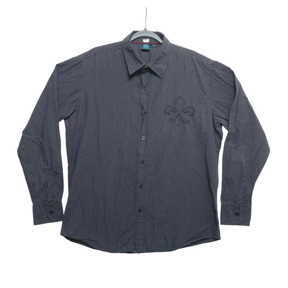 Burnside Shirt Mens XL Black Long Sleeve Striped Button Up Fleur De Lis Y2K